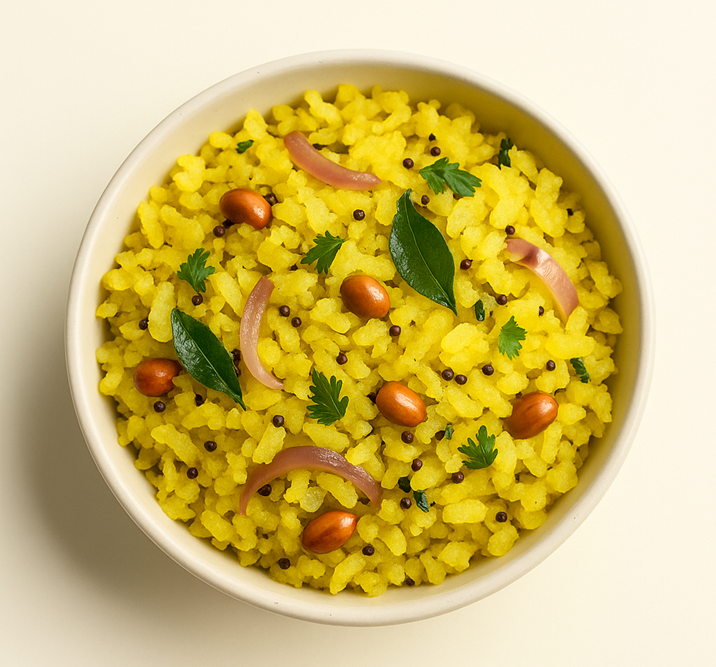 Authentic Aval Upma served with fresh coconut garnish